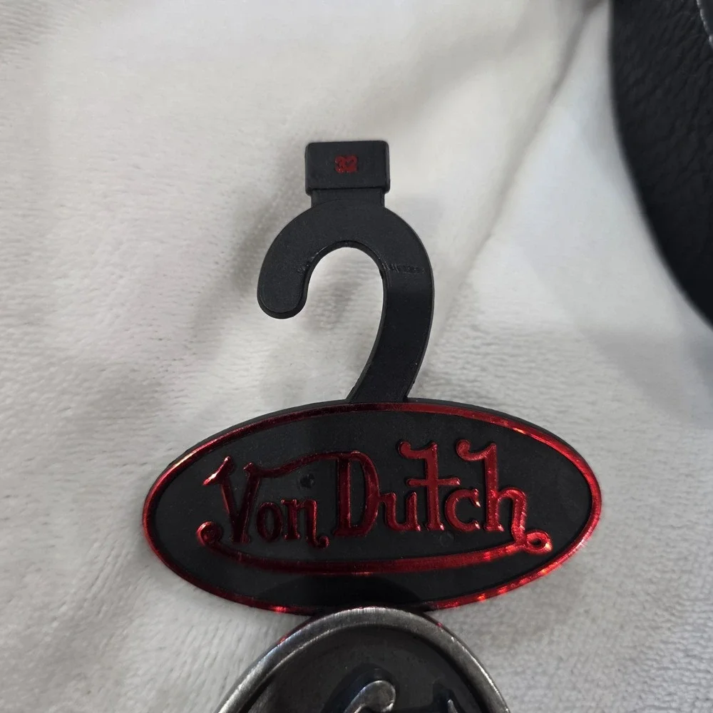 Von Dutch Men Black Textured Belt Matte Silver Buckle Y2K Nostalgia Staple Sz 32